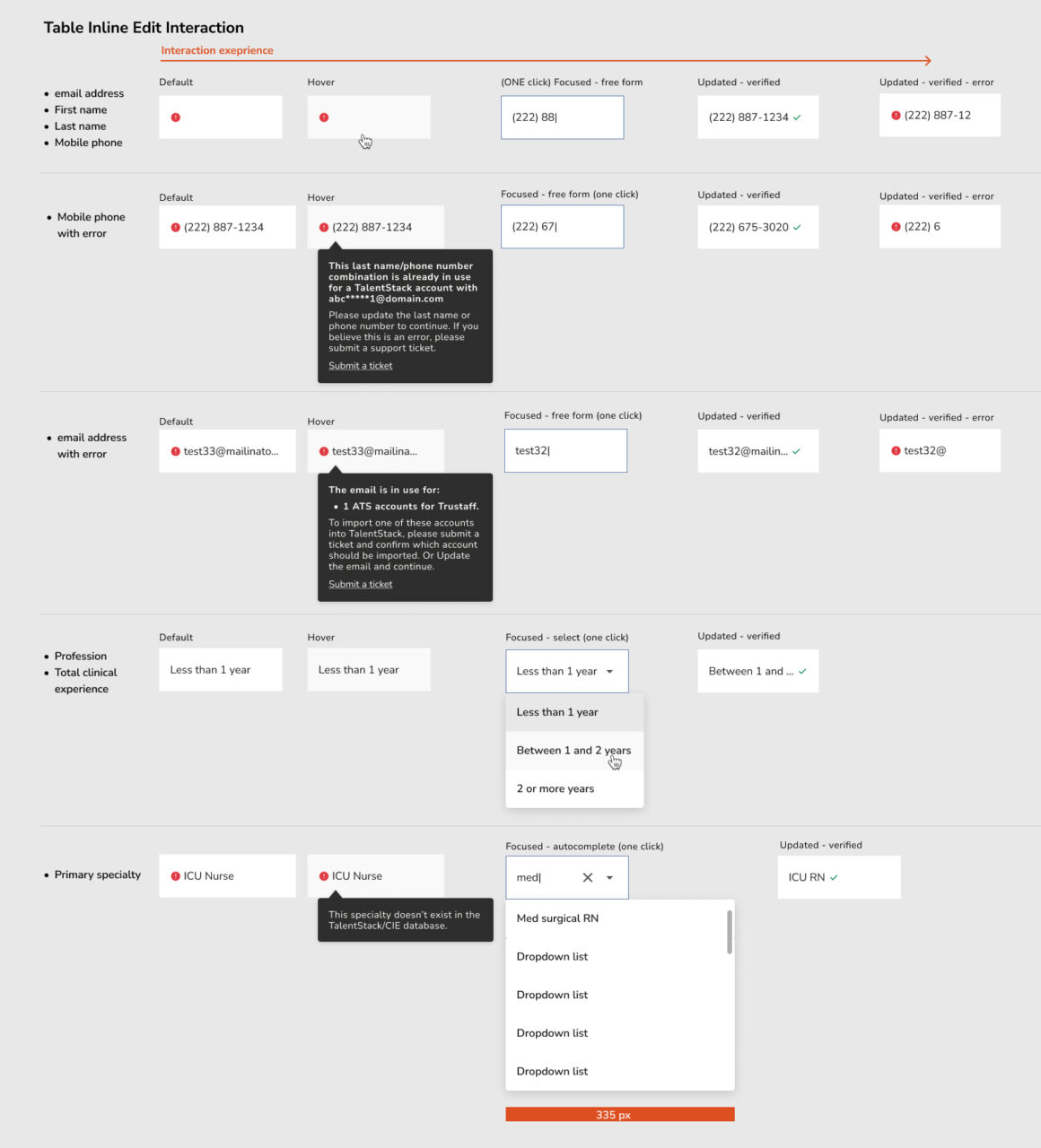 TalentStack Inline editing interaction